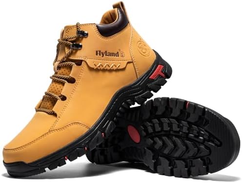 FLYLAND Men's Casual Leather Shoes Chukka Ankle Boots Handmade Fashion Shoes Non Slip Breathable Comfortable Mid Top for Driving Walking Outdoor