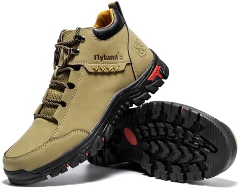 FLYLAND Men's Casual Leather Shoes Chukka Ankle Boots Handmade Fashion Shoes Non Slip Breathable Comfortable Mid Top for Driving Walking Outdoor
