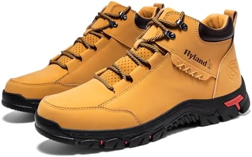 FLYLAND Men's Casual Leather Shoes Chukka Ankle Boots Handmade Fashion Shoes Non Slip Breathable Comfortable Mid Top for Driving Walking Outdoor