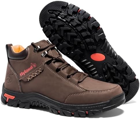 FLYLAND Men's Casual Leather Shoes Chukka Ankle Boots Handmade Fashion Shoes Non Slip Breathable Comfortable Mid Top for Driving Walking Outdoor