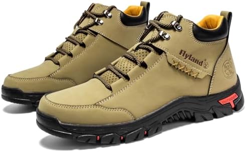FLYLAND Men's Casual Leather Shoes Chukka Ankle Boots Handmade Fashion Shoes Non Slip Breathable Comfortable Mid Top for Driving Walking Outdoor