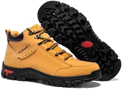 FLYLAND Men's Casual Leather Shoes Chukka Ankle Boots Handmade Fashion Shoes Non Slip Breathable Comfortable Mid Top for Driving Walking Outdoor