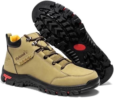 FLYLAND Men's Casual Leather Shoes Chukka Ankle Boots Handmade Fashion Shoes Non Slip Breathable Comfortable Mid Top for Driving Walking Outdoor