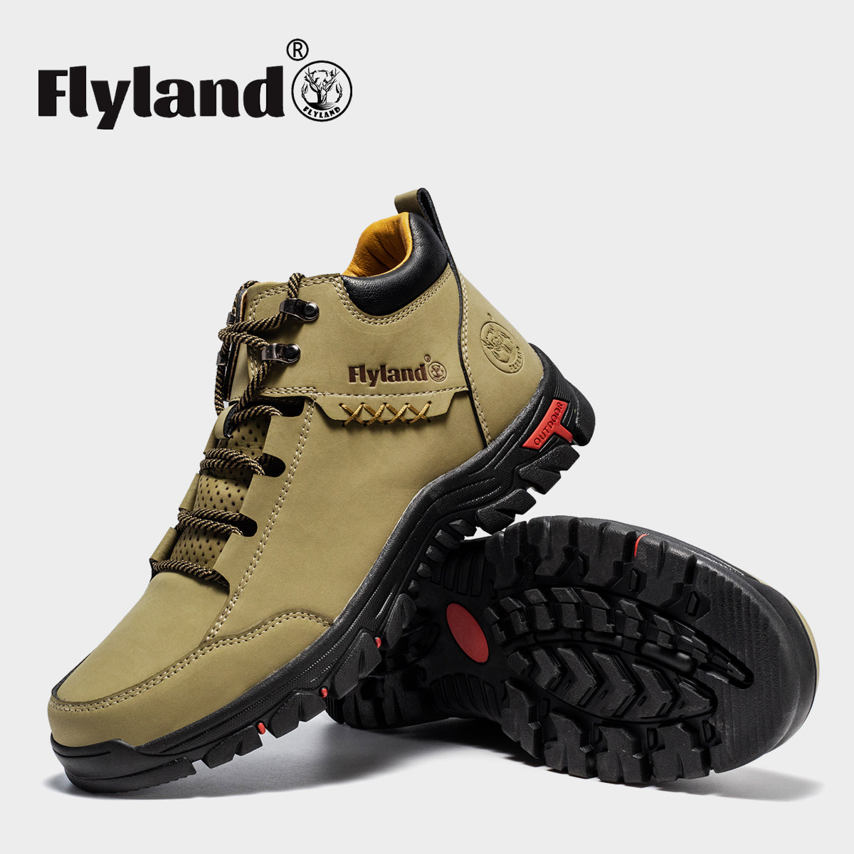 FLYLAND Men's Casual Leather Shoes Chukka Ankle Boots Handmade Fashion Shoes Non Slip Breathable Comfortable Mid Top for Driving Walking Outdoor