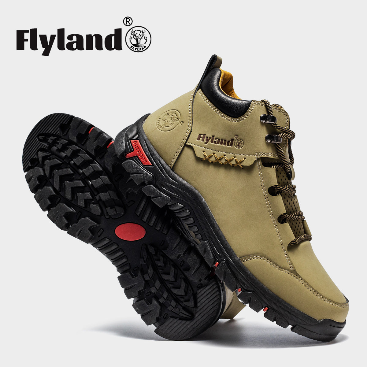 FLYLAND Men's Casual Leather Shoes Chukka Ankle Boots Handmade Fashion Shoes Non Slip Breathable Comfortable Mid Top for Driving Walking Outdoor