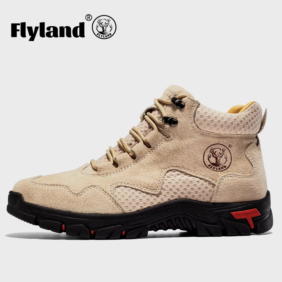 FLYLAND Men's Chukka Boots Casual Leather Shoes Ankle Shoes Non Slip Breathable Comfortable Mid Top for Driving Walking Outdoor