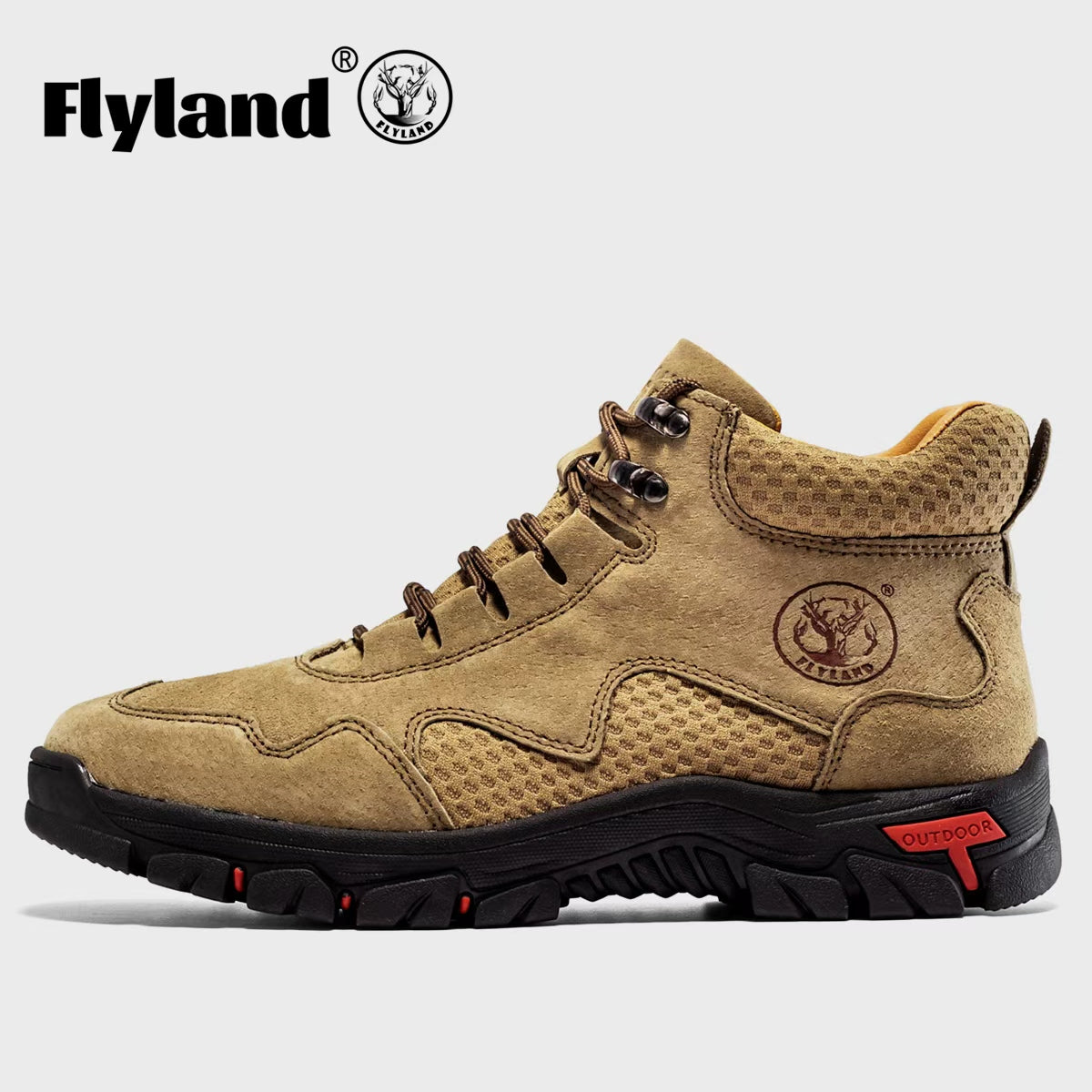 FLYLAND Men's Chukka Boots Casual Leather Shoes Ankle Shoes Non Slip Breathable Comfortable Mid Top for Driving Walking Outdoor