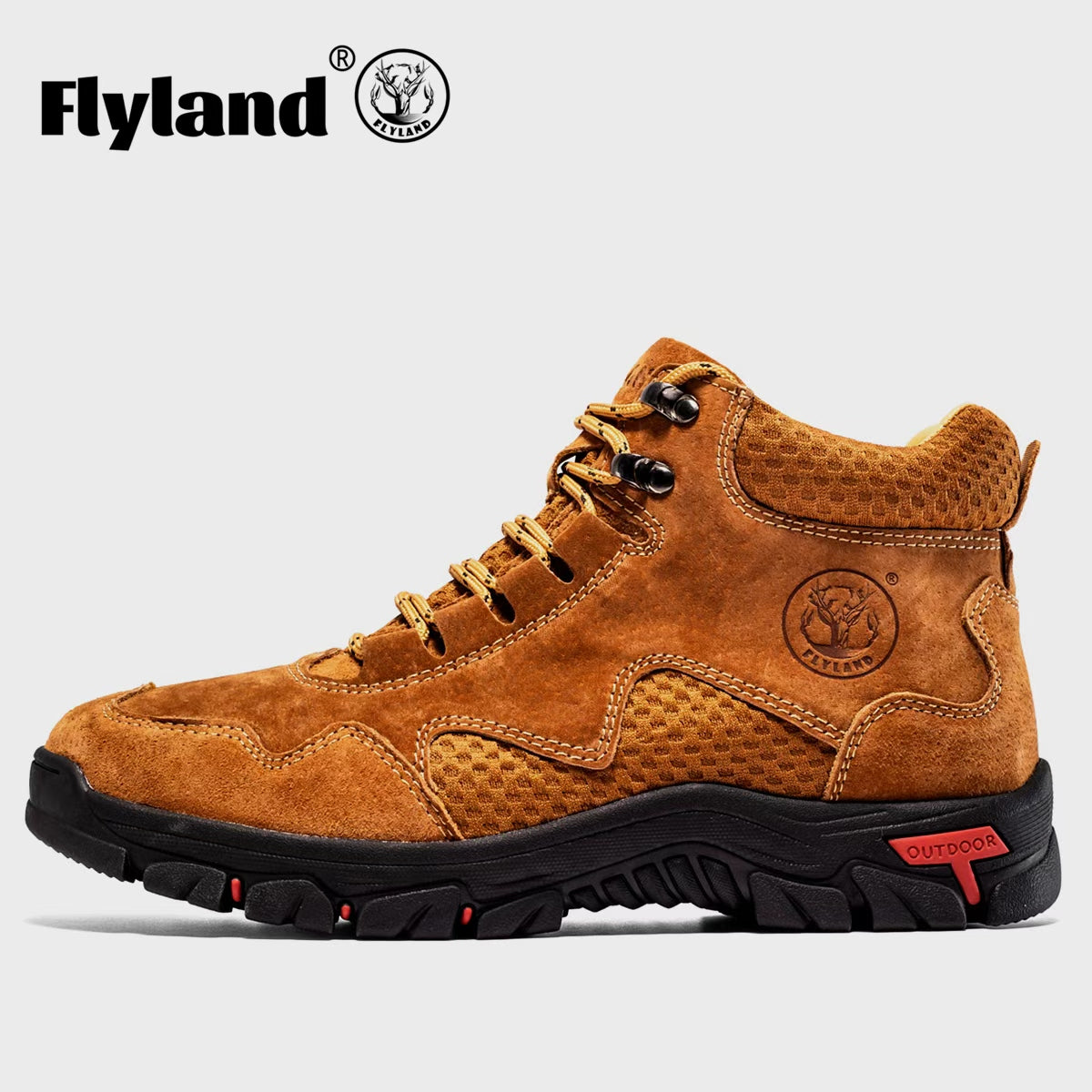 FLYLAND Men's Chukka Boots Casual Leather Shoes Ankle Shoes Non Slip Breathable Comfortable Mid Top for Driving Walking Outdoor