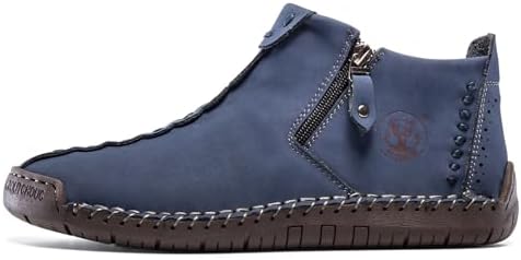 FLYLAND Men's Casual Leather Handmade Fashion Sneakers Ankle Chukka Boots Lightweight Mid-top Dress Shoes Walking Driving Shoe