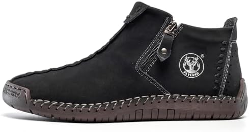 FLYLAND Men's Casual Leather Handmade Fashion Sneakers Ankle Chukka Boots Lightweight Mid-top Dress Shoes Walking Driving Shoe