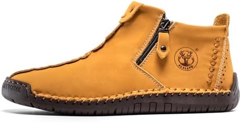 FLYLAND Men's Casual Leather Handmade Fashion Sneakers Ankle Chukka Boots Lightweight Mid-top Dress Shoes Walking Driving Shoe