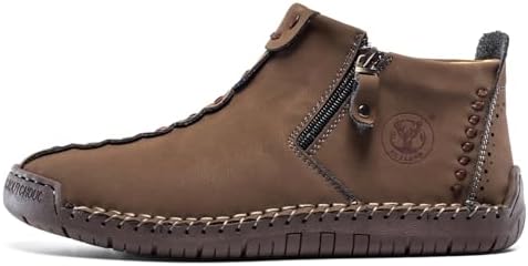 FLYLAND Men's Casual Leather Handmade Fashion Sneakers Ankle Chukka Boots Lightweight Mid-top Dress Shoes Walking Driving Shoe
