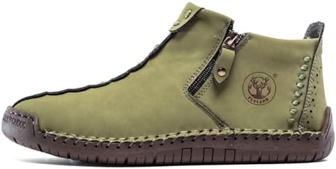 FLYLAND Men's Casual Leather Handmade Fashion Sneakers Ankle Chukka Boots Lightweight Mid-top Dress Shoes Walking Driving Shoe