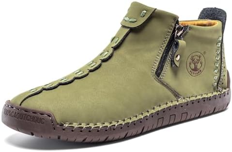 FLYLAND Men's Casual Leather Handmade Fashion Sneakers Ankle Chukka Boots Lightweight Mid-top Dress Shoes Walking Driving Shoe