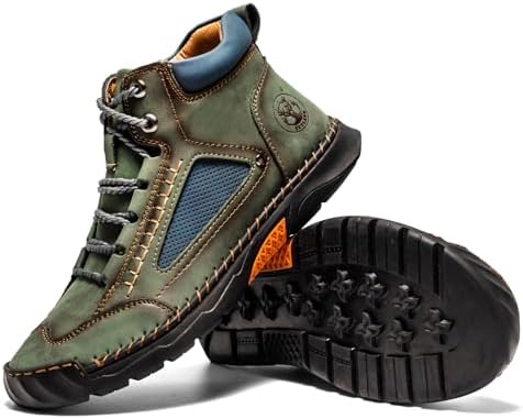 FLYLAND Men's Casual Leather Fashion Sneakers Ankle Chukka Boots Handmade Lightweight Loafers Mid-top Dress Boots Walking Driving Shoes