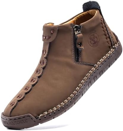 FLYLAND Men's Casual Leather Handmade Fashion Sneakers Ankle Chukka Boots Lightweight Mid-top Dress Shoes Walking Driving Shoe