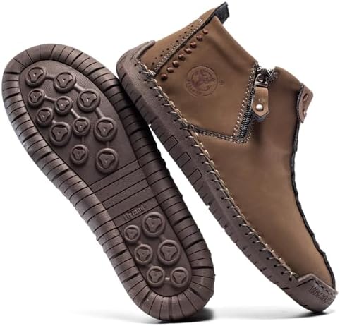 FLYLAND Men's Casual Leather Handmade Fashion Sneakers Ankle Chukka Boots Lightweight Mid-top Dress Shoes Walking Driving Shoe