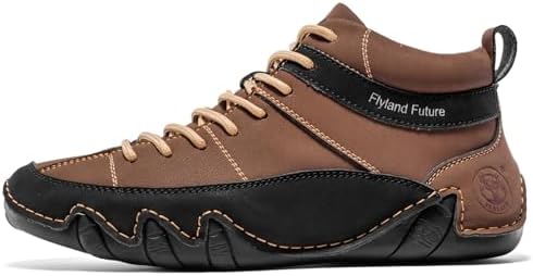 FLYLAND Men's Casual Leather Sneakers Fashion Chukka Boots Lightweight Dress Boots Lace Up Walking Driving Shoes