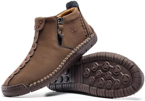 FLYLAND Men's Casual Leather Handmade Fashion Sneakers Ankle Chukka Boots Lightweight Mid-top Dress Shoes Walking Driving Shoe