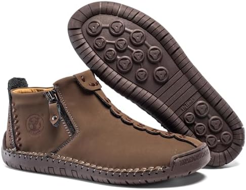 FLYLAND Men's Casual Leather Handmade Fashion Sneakers Ankle Chukka Boots Lightweight Mid-top Dress Shoes Walking Driving Shoe
