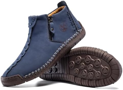 FLYLAND Men's Casual Leather Handmade Fashion Sneakers Ankle Chukka Boots Lightweight Mid-top Dress Shoes Walking Driving Shoe