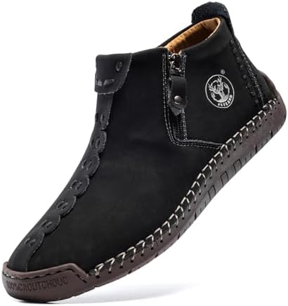 FLYLAND Men's Casual Leather Handmade Fashion Sneakers Ankle Chukka Boots Lightweight Mid-top Dress Shoes Walking Driving Shoe