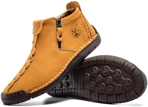 FLYLAND Men's Casual Leather Handmade Fashion Sneakers Ankle Chukka Boots Lightweight Mid-top Dress Shoes Walking Driving Shoe