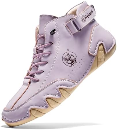 FLYLAND Women's Casual Leather Fashion Sneakers Handmade Ankle Chukka Boots Lightweight Slip-On Loafers Walking Driving Shoes