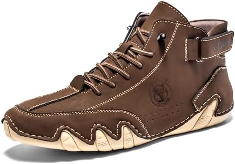 FLYLAND Men's Casual Leather Fashion Sneakers Ankle Chukka Boots Slip On Lightweight Loafers Walking Driving Shoes