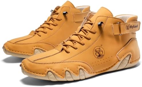 FLYLAND Women's Casual Leather Fashion Sneakers Handmade Ankle Chukka Boots Lightweight Slip-On Loafers Walking Driving Shoes