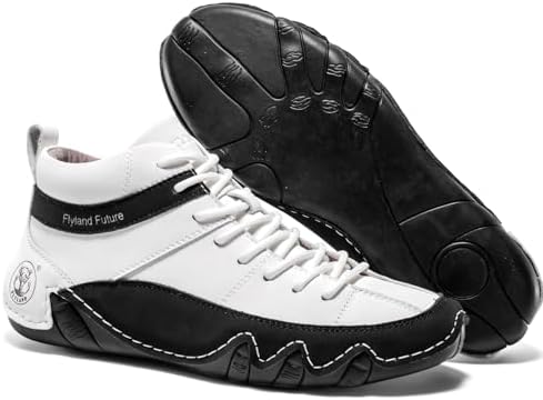 FLYLAND Men's Casual Leather Sneakers Fashion Chukka Boots Lightweight Dress Boots Lace Up Walking Driving Shoes
