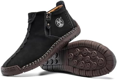 FLYLAND Men's Casual Leather Handmade Fashion Sneakers Ankle Chukka Boots Lightweight Mid-top Dress Shoes Walking Driving Shoe