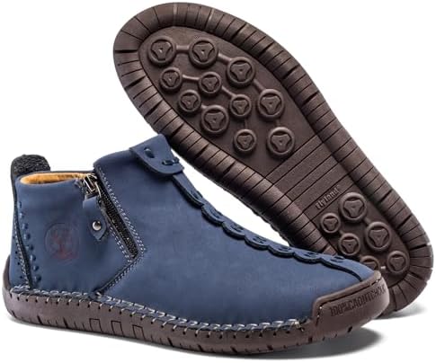 FLYLAND Men's Casual Leather Handmade Fashion Sneakers Ankle Chukka Boots Lightweight Mid-top Dress Shoes Walking Driving Shoe