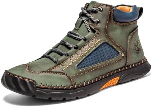 FLYLAND Men's Casual Leather Fashion Sneakers Ankle Chukka Boots Handmade Lightweight Loafers Mid-top Dress Boots Walking Driving Shoes