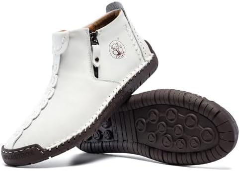 FLYLAND Men's Casual Leather Handmade Fashion Sneakers Ankle Chukka Boots Lightweight Mid-top Dress Shoes Walking Driving Shoe