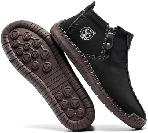 FLYLAND Men's Casual Leather Handmade Fashion Sneakers Ankle Chukka Boots Lightweight Mid-top Dress Shoes Walking Driving Shoe