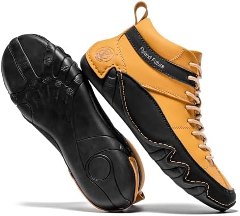 FLYLAND Men's Casual Leather Sneakers Fashion Chukka Boots Lightweight Dress Boots Lace Up Walking Driving Shoes