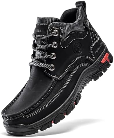 FLYLAND Men's Casual Boots Vintage Leather Ankle Dress Boot Chukka Boots Mid Top Non-Slip Driving Walking Shoes