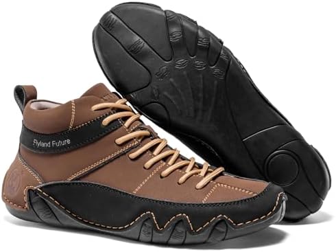 FLYLAND Men's Casual Leather Sneakers Fashion Chukka Boots Lightweight Dress Boots Lace Up Walking Driving Shoes