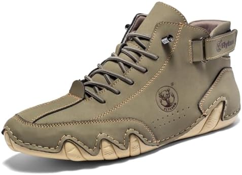 FLYLAND Men's Casual Leather Fashion Sneakers Ankle Chukka Boots Slip On Lightweight Loafers Walking Driving Shoes
