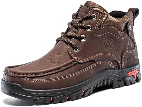 FLYLAND Men's Casual Boots Vintage Leather Ankle Dress Boot Chukka Boots Mid Top Non-Slip Driving Walking Shoes