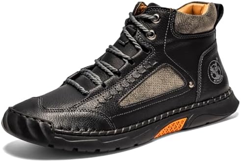 FLYLAND Men's Casual Leather Fashion Sneakers Ankle Chukka Boots Handmade Lightweight Loafers Mid-top Dress Boots Walking Driving Shoes
