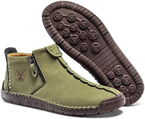 FLYLAND Men's Casual Leather Handmade Fashion Sneakers Ankle Chukka Boots Lightweight Mid-top Dress Shoes Walking Driving Shoe