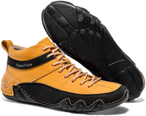 FLYLAND Men's Casual Leather Sneakers Fashion Chukka Boots Lightweight Dress Boots Lace Up Walking Driving Shoes