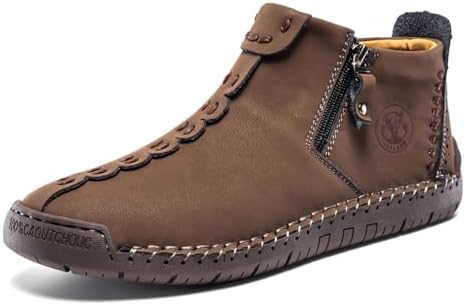 FLYLAND Men's Casual Leather Handmade Fashion Sneakers Ankle Chukka Boots Lightweight Mid-top Dress Shoes Walking Driving Shoe