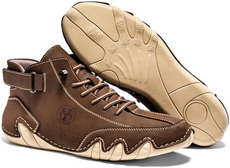 FLYLAND Men's Casual Leather Fashion Sneakers Ankle Chukka Boots Slip On Lightweight Loafers Walking Driving Shoes