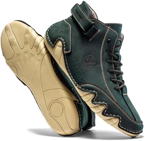 FLYLAND Men's Casual Leather Fashion Sneakers Ankle Chukka Boots Slip On Lightweight Loafers Walking Driving Shoes