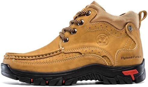 FLYLAND Men's Casual Boots Vintage Leather Ankle Dress Boot Chukka Boots Mid Top Non-Slip Driving Walking Shoes