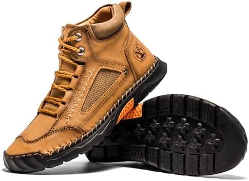 FLYLAND Men's Casual Leather Fashion Sneakers Ankle Chukka Boots Handmade Lightweight Loafers Mid-top Dress Boots Walking Driving Shoes