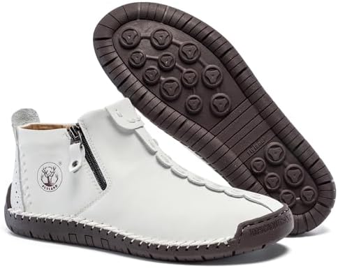 FLYLAND Men's Casual Leather Handmade Fashion Sneakers Ankle Chukka Boots Lightweight Mid-top Dress Shoes Walking Driving Shoe
